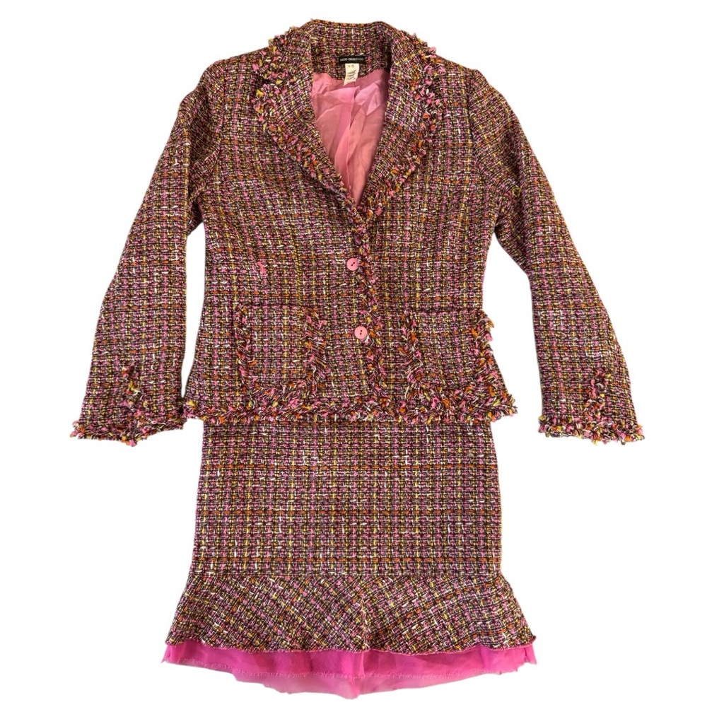 NWT Charles David Pink & Black Tweed Jacket & Skirt Set - Size 12/14!!